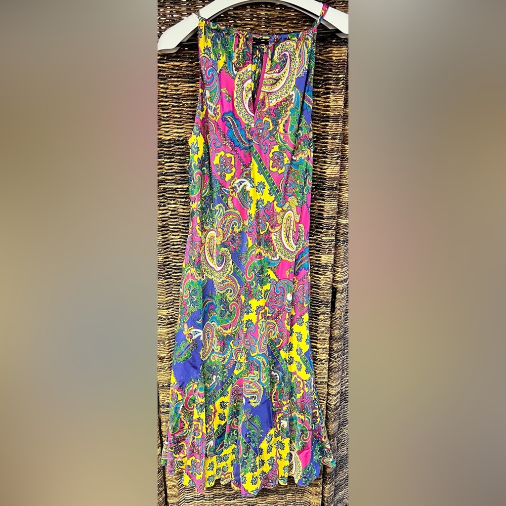 Lauren, Ralph Lauren Colorful Patterned Silk Dress, Size:12, Green label